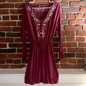 Cotton On Fuchsia Embroidered Long Sleeve Dress, Size Small